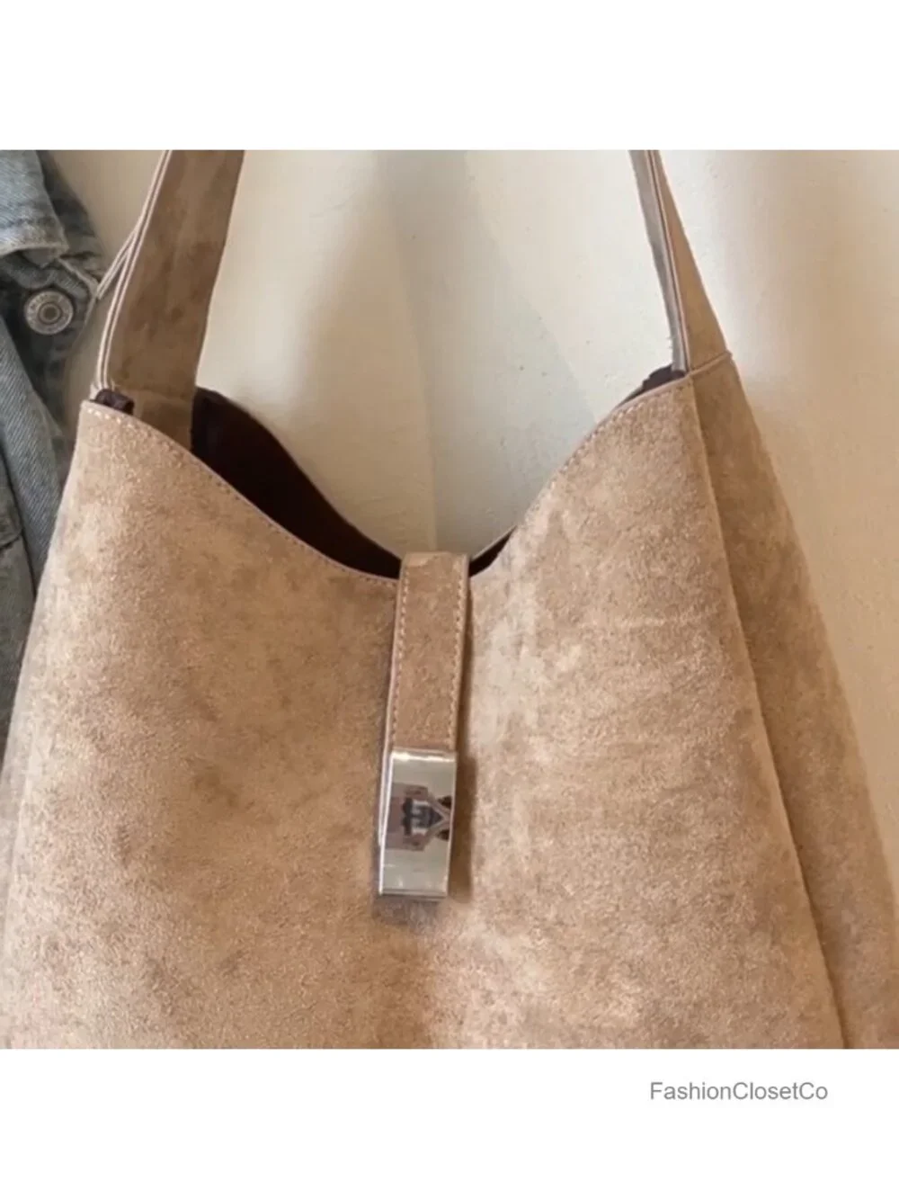 Vintage Suede Slouchy Hobo Shoulder Bag with Zippered Pouch